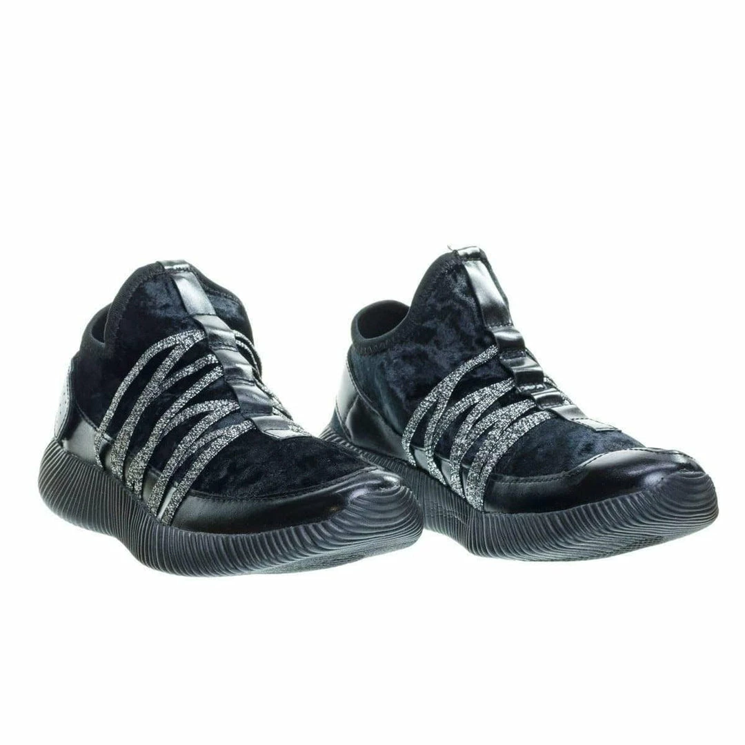 Forever Link New Yes4 Athletic Velvet Elastic Lacer Fashion Sneaker W Hook & Loop Closure