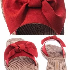 Bamboo Athena12 Espadrille Woven Knotted Bow Slides - Jute Rope Weaved Slip On Sandal