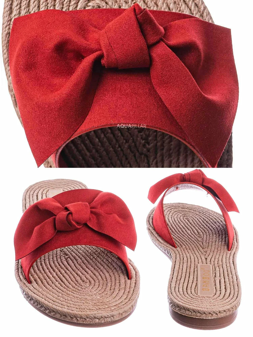 Bamboo Athena12 Espadrille Woven Knotted Bow Slides - Jute Rope Weaved Slip On Sandal