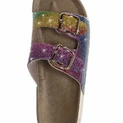 Bamboo Luster01 Rhinestone Molded Footbed Sandal - Contoured Crystal Slip On Slipper