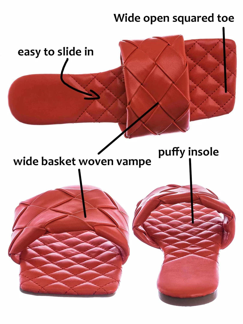 Forever Link Padded18 Wide Woven Slide Sandal - Womens Elongated Open Square Toe Slipper Mule New