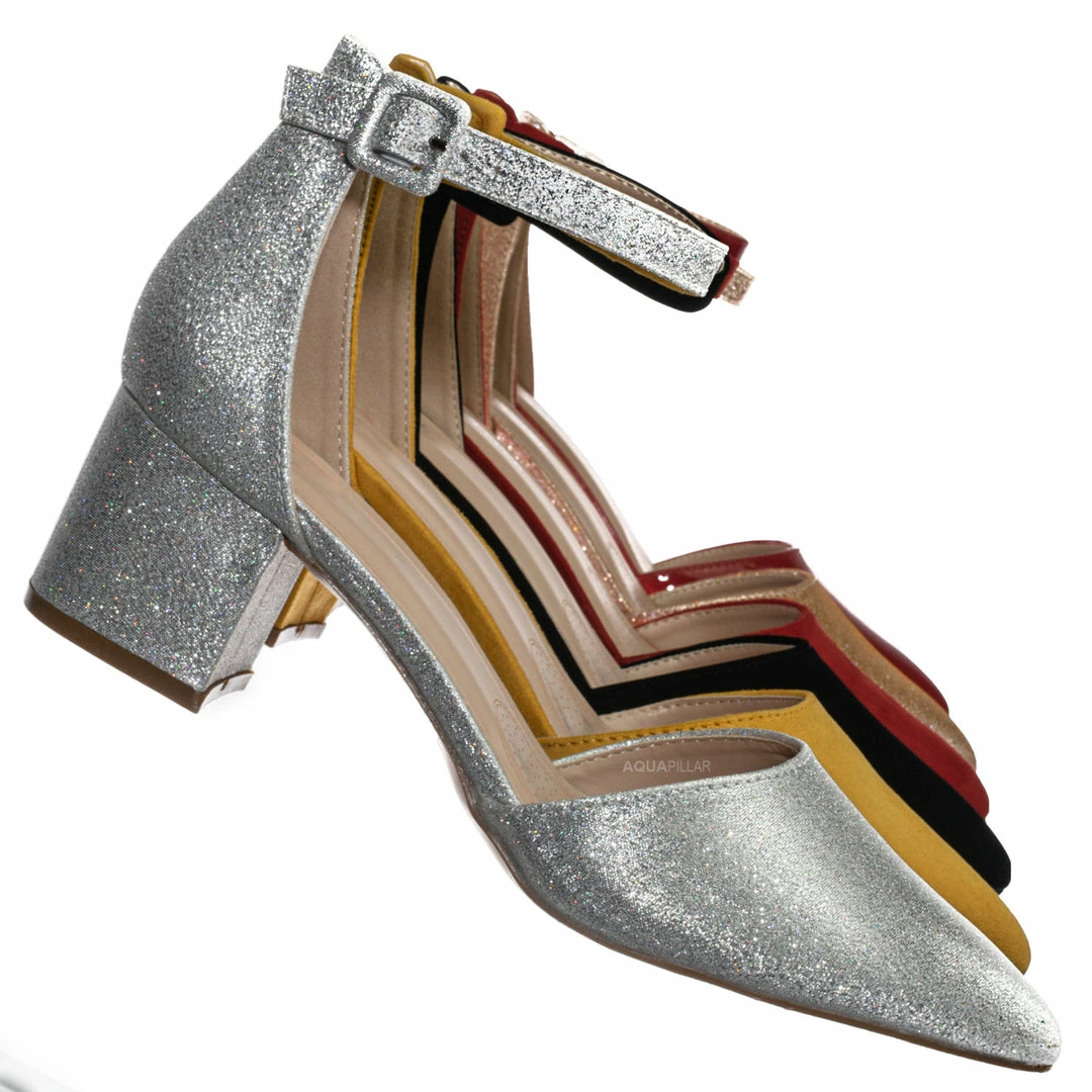 Forever Link Nataly01 Low Block Heel D'Orsay Pump - Pointed Toe Two Piece Office Dress Shoes New