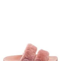 Bamboo Liv04 Faux Fur Footbed Slides - Cozy Double Strap Furry Contour Slide In Sandals