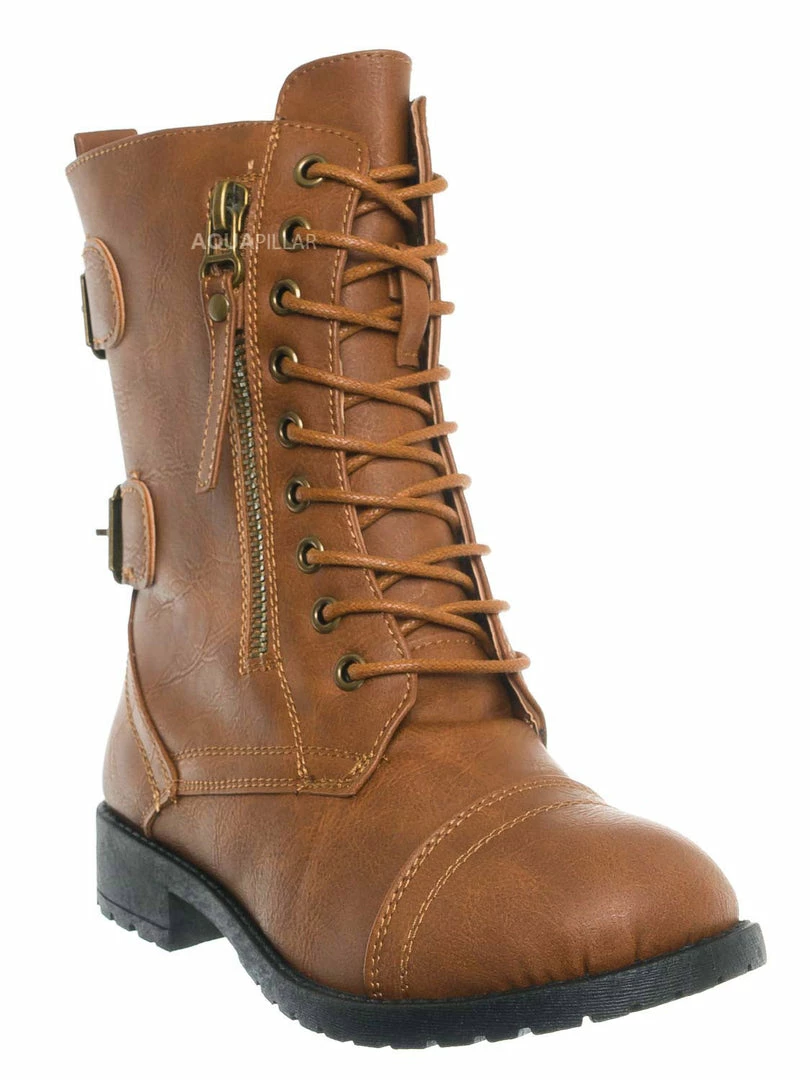 Forever Link Mountain81K Childrens Zip Up Combat Boots - Boy Girl Calf High Shoes