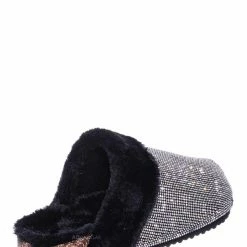 Forever Link New Benefit13 Rhinestone Crystal Moccasin Furry Footbed Slipper