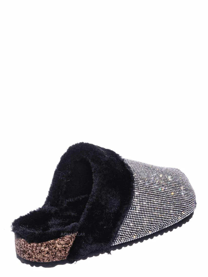 Forever Link New Benefit13 Rhinestone Crystal Moccasin Furry Footbed Slipper