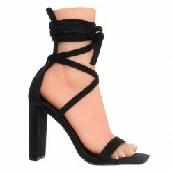 Liliana Novax11 Ribbon Leg Wrap Block Heel Sandal, Women Dress Shoes New