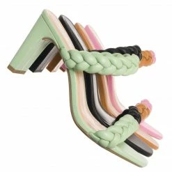 Soda Found Braided 3.5 Inch Block Heel Sandal - Women Thin Slide In Dress Mule