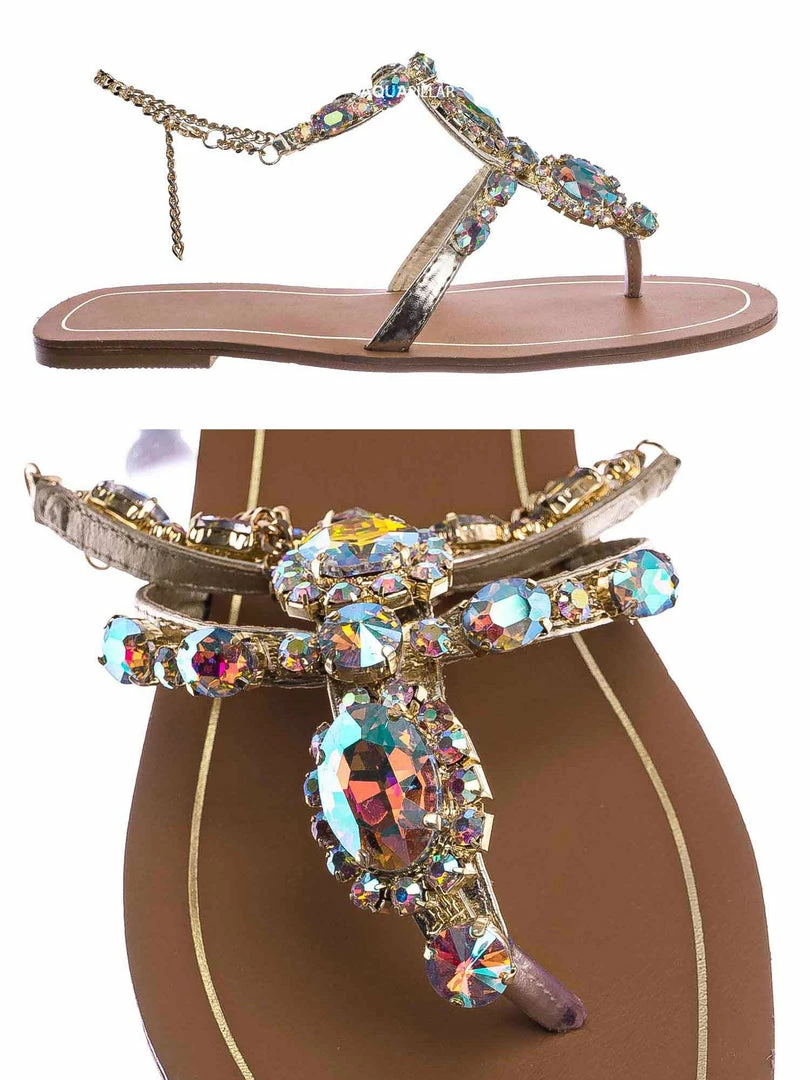 Bamboo Jewel44 Boho Rhinestone Crystal Thong Sandal - Women Bling Chain Link Gladiators