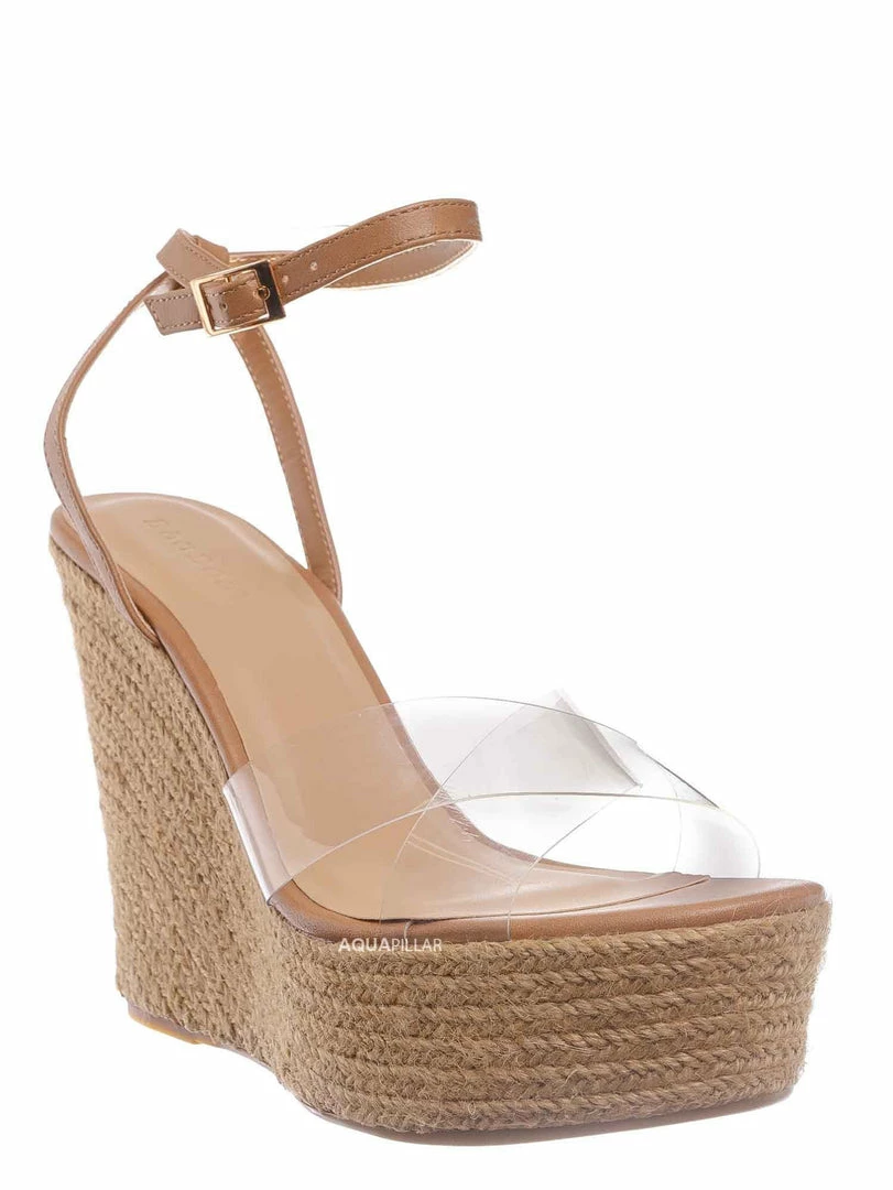 Bamboo New Chosen16 Clear Espadrille Platform Wedge Sandal - Women Lucite Clear Heels