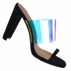Glaze Clear1 Clear Iridescent Block Heel Sandal - Women Lucite Transparent Slide Mule New