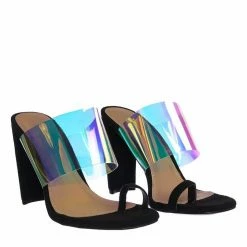 Glaze Clear1 Clear Iridescent Block Heel Sandal - Women Lucite Transparent Slide Mule New