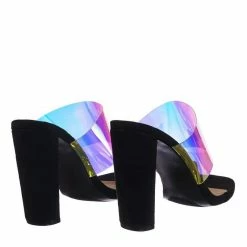 Glaze Clear1 Clear Iridescent Block Heel Sandal - Women Lucite Transparent Slide Mule New