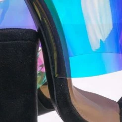 Glaze Clear1 Clear Iridescent Block Heel Sandal - Women Lucite Transparent Slide Mule New