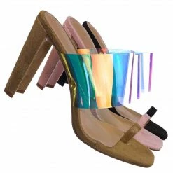 Glaze Clear1 Clear Iridescent Block Heel Sandal - Women Lucite Transparent Slide Mule New