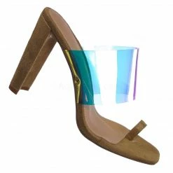 Glaze Clear1 Clear Iridescent Block Heel Sandal - Women Lucite Transparent Slide Mule New