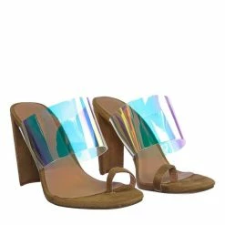 Glaze Clear1 Clear Iridescent Block Heel Sandal - Women Lucite Transparent Slide Mule New
