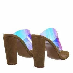 Glaze Clear1 Clear Iridescent Block Heel Sandal - Women Lucite Transparent Slide Mule New