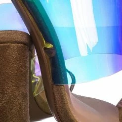 Glaze Clear1 Clear Iridescent Block Heel Sandal - Women Lucite Transparent Slide Mule New