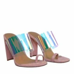 Glaze Clear1 Clear Iridescent Block Heel Sandal - Women Lucite Transparent Slide Mule New