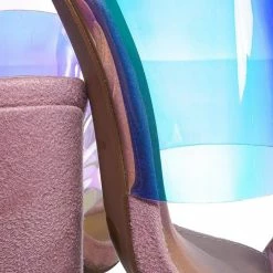 Glaze Clear1 Clear Iridescent Block Heel Sandal - Women Lucite Transparent Slide Mule New