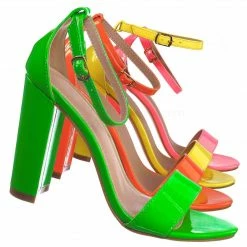 Glaze Lily1 60s Retro Neon Block Heel Sandal - Women's Open Toe Evening Dance Shoes New