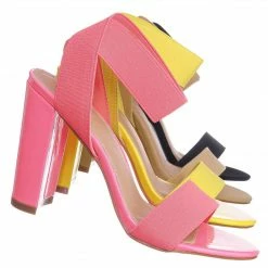 Glaze Lily34 Elastic Chunky Block High Heel Sandal - Women Open Toe Dress Shoe