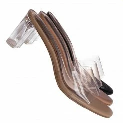 Bamboo Lucent01 Block Heel Glass Slipper, Clear Vinyl Dress Sandal