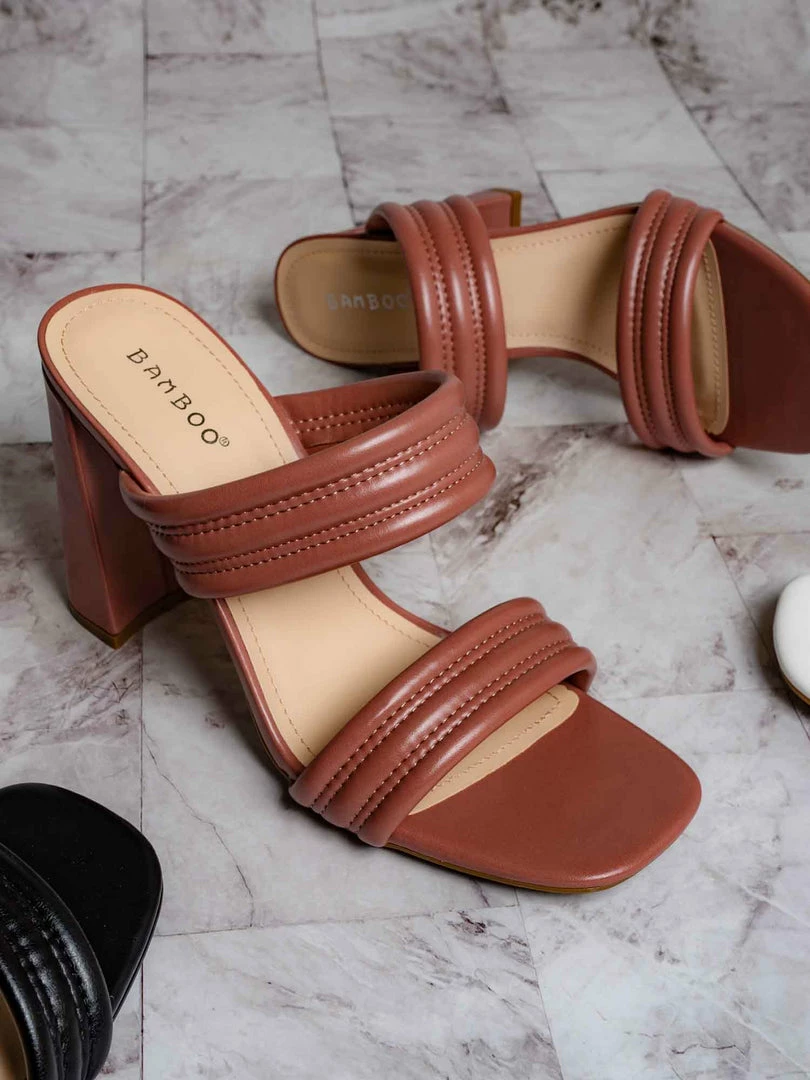 Bamboo Goalie01 Block Heel Puffy Slide Sandal - Women Quilted Dress Shoes New