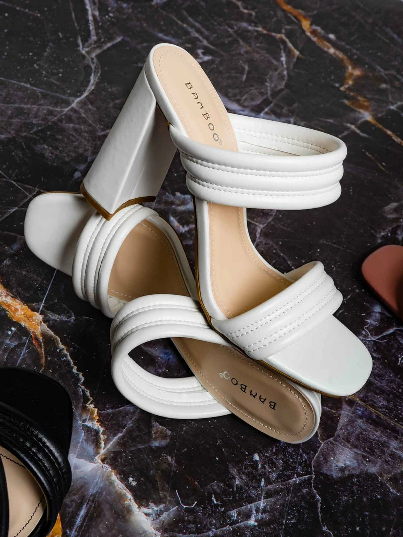 Bamboo Goalie01 Block Heel Puffy Slide Sandal - Women Quilted Dress Shoes New