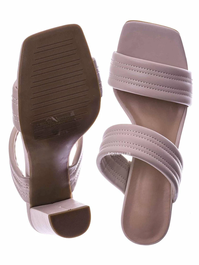 Top Moda Pita66 Puffy Quilted Chunky Heel Slipper - Womens Slip On Open Square Toe Mule New