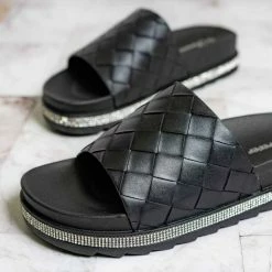 Forever Link Great12 Rhinestone Woven Flatform Sandal - Women Platform Slides New