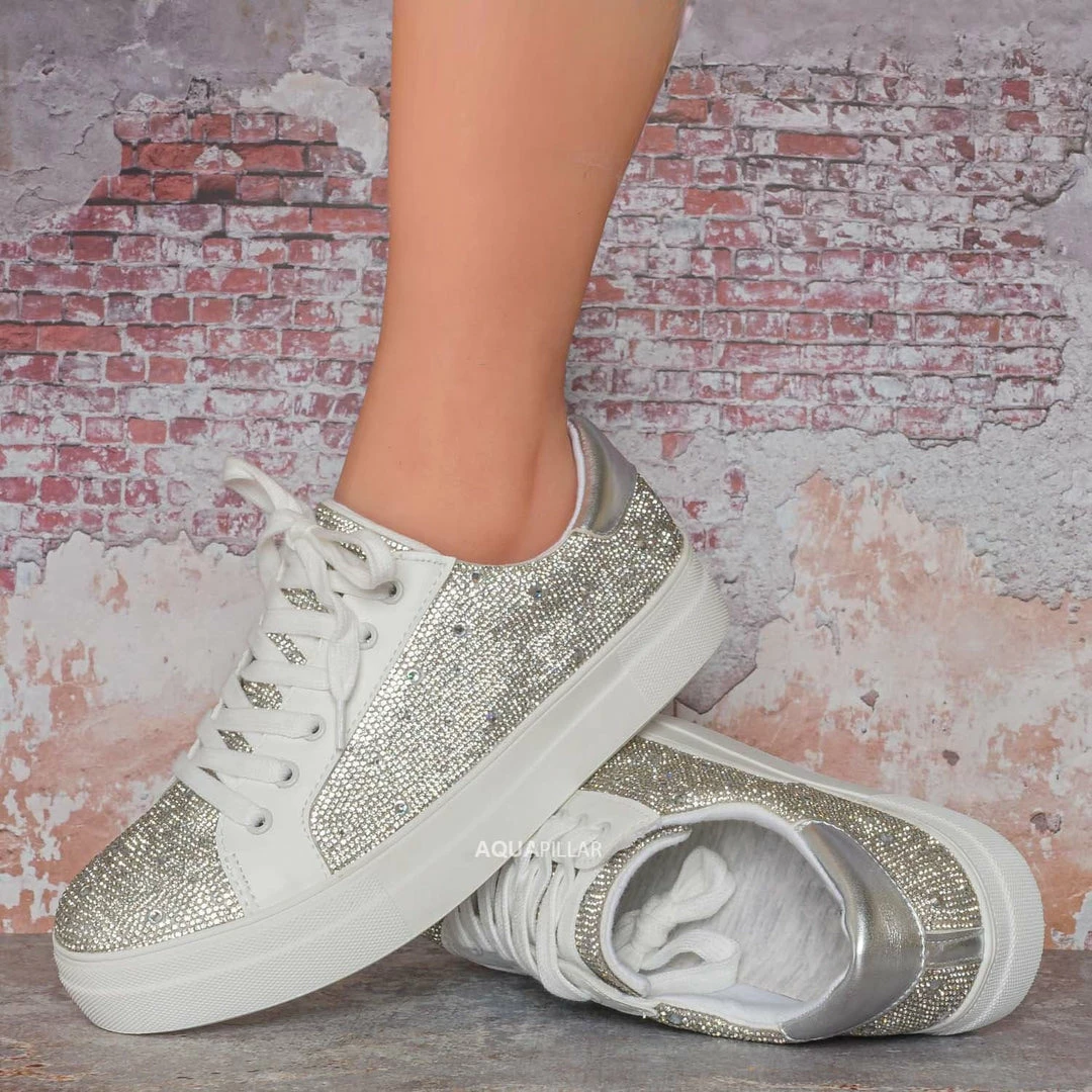 Soda Zeno Rhinestone Crystal Platform Sneaker - Womens Bling Athleisure Shoe
