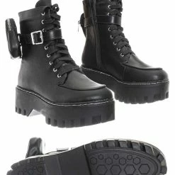 Bamboo New Staging09 Utilitarian Combat Biker Boots W Add On Purse Pocket Pouch