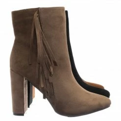 Breckelle's Lisa12 20s Retro Fringe Ankle Bootie - Flappy Tassel Block High Heel Dress Boots
