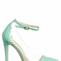 Liliana Olga1 Clear Lucite Pointed Toe Pump, Women Ankle Strap Transparent Shoes New