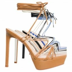 Anne Michelle New Thrilling03 Lace Up Leg Wrap Stiletto Sandal, Women Strappy Dress Shoes