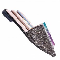 Wild Rose Elina1 Rhinestone Crystal Embellished Flat Mule - Womens Fancy Shiny Pointy Shoe