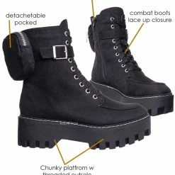 Bamboo New Staging09 Utilitarian Combat Biker Boots W Add On Purse Pocket Pouch