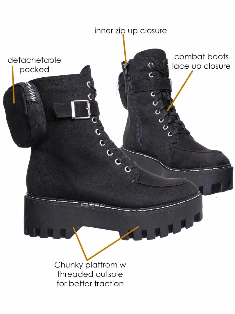 Bamboo New Staging09 Utilitarian Combat Biker Boots W Add On Purse Pocket Pouch