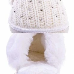Bamboo Snuggle06 Furry Flatbed Sweater Moccasin Slipper -Women Knitted Fur Winter Slide New