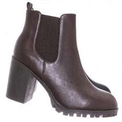 Top Moda Michi72 Block Heel Chelsea Bootie - Threaded Lug Sole Ankle Dress Boots