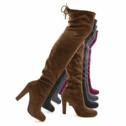 Forever Link Dasiah1 Over The Knee Block Heel Boots - Top Lace Tie Slouchy Thigh High Shoes New