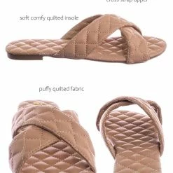 La Shailah New Baily2 Puffy Quilted Flat Slipper Sandal - Cross Strap Open Toe Slide In Shoes