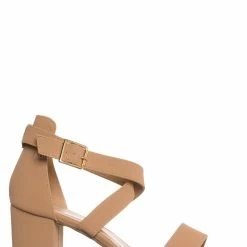Top Moda Delia6 Block Heel Cross Strap Sandal, Women Strappy Dress Shoes
