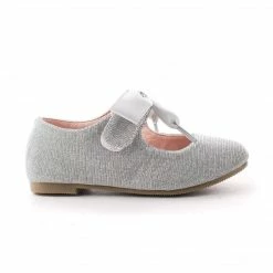 Happy Soda NayaIISQ By Soda, Infant Girl Shimmering Velcro Bow Slip Mary Jane Dress Flats