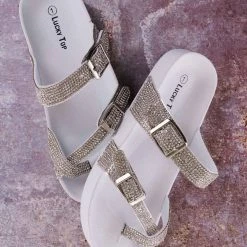 Top Moda New Hawk18K Little Girls Soft Footbed Rhinestone Sandal - Kid Molded Strappy Slipper