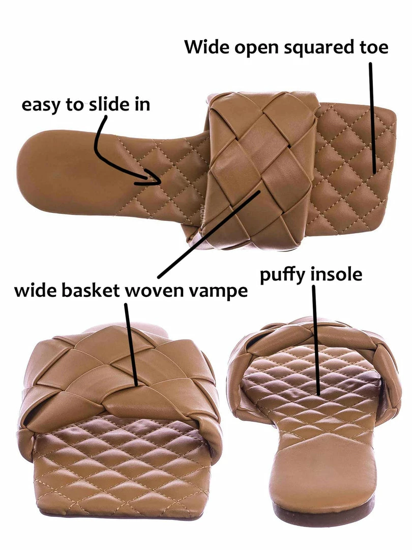 Forever Link Padded18 Wide Woven Slide Sandal - Womens Elongated Open Square Toe Slipper Mule New