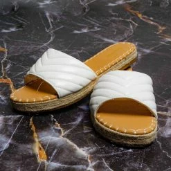 Bamboo New Healer12 Quilted Espadrille Flatform Slides - Women Platform Flat Sandal