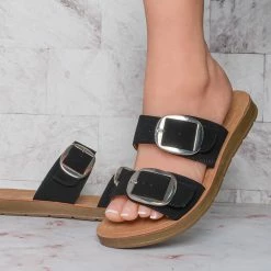 Soda Hello Lightweight Foam Footbed Slide Sandal, Women Double Buckle Slipper New